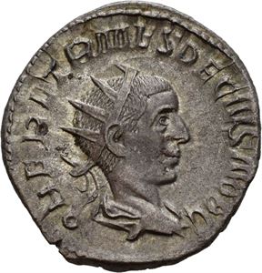 Herennius Etruscus 251 e.Kr., antoninian, Roma 250-251 e.Kr. R: Offerredskaper