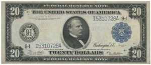 20 dollar 1914. Federal Reserve note, Minneapolis. No. I5310728A