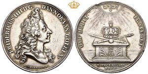 Frederik IV. Kongens salving 1700. Meybusch. Sølv. 48 mm.