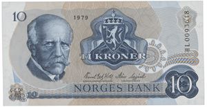 10 kroner 1979. HL0093618. Erstatningsseddel/replacement note