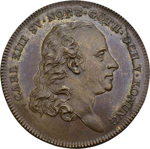 Carl XIII. Sveriges og Norges Forening 1814. Erich Nord. Frumerie. Bronse. 41 mm. RR.