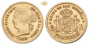 2 pesos 1868. Manila. Liten ripe på advers/small hairline on obverse