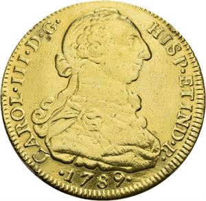 Carl III, 8 escudos 1789 NR. (Postum utgave for Carl III). Anhengt/has been mounted
