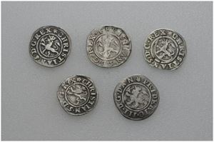 Lot 5 stk. 2 skilling 1669, 1670 (Christian V), 1678, 1679 og 1683