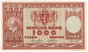 1000 kroner 1949. A0547943. (PMG EF45)
