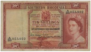 10 shillings 10.9.1955. S/N A/201 053922.
