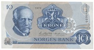 10 kroner 1972. QU0068759. Erstatningsseddel/replacement note