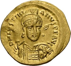 Justinian I 527-565, solidus, Constantinople (4,42 g). R: Engel stående