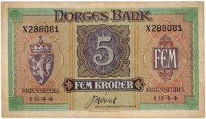 5 kroner 1944. X288081