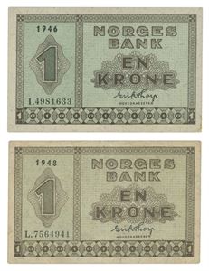 Lot 2 stk. 1 krone 1946. I4981633 og 1948. L7564941