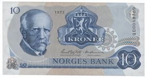 10 kroner 1972. QU0068769. Erstatningsseddel/replacement note
