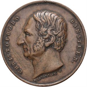 Christoffer Hansteens erindringsmedalje 1856. Bergslien. Bronse. 38 mm Riper