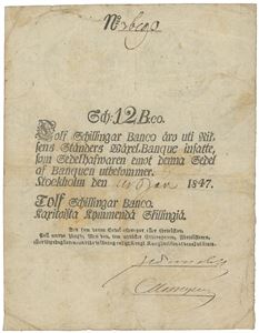 12 schillingar banco 1847. No. 36290(?).