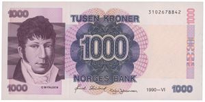 1000 kroner 1990. 3102678842.