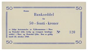Romsdals Fellesbank, Molde, 50 kroner 11.april 1940. No.120