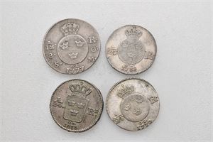 Gustav III, 1/12 riksdaler 1777, 1/24 riksdaler 1779, 1783, Karl XIII, 1/24 riksdaler 1813