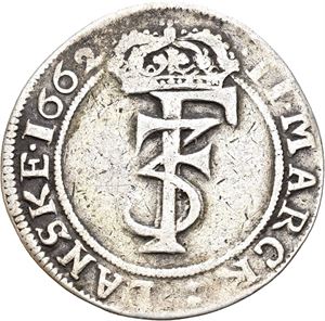 FREDERIK III 1648-1670 2 mark 1662. S.38
