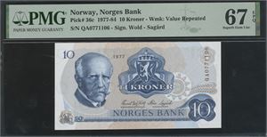 10 kroner 1977 QA0771106 Erstatningsseddel/replacement note