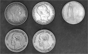 Lot 5 stk. 2 kroner 1898, 1902, 1914 jub, 1915 og 1917