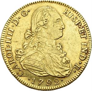 Carl IV, 8 escudos 1792. Nuevo Reino. Små riper/minor scratches