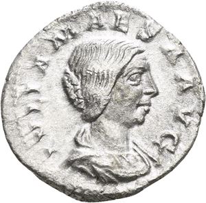 JULIA MAESA d.225 e.Kr., denarius, Roma 218-220 e.Kr. R: Pudicitia sittende mot venstre