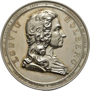 Ludvig Holberg 1684-1884. Throndsen. Sølv. 50 mm