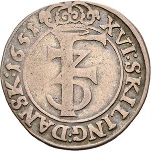 FREDERIK III 1648-1670, CHRISTIANIA, 1 mark 1651. R. S.40