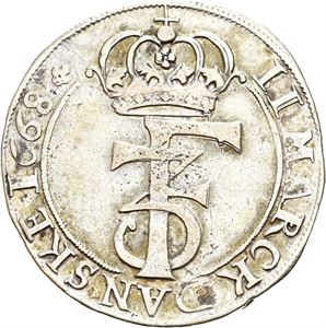 FREDERIK III 1648-1670, CHRISTIANIA, 2 mark 1668. S.62