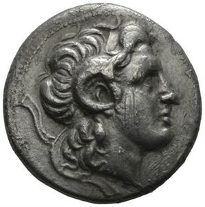 THRAKIA, Lysimachos 323-281 f.Kr., tetradrachme, Lampsakus 297/6-282/1 f.Kr. (16,80 g). Hode av Alexander den store mot høyre/Athene sittende mot venstre. Små riper/minor scratches
