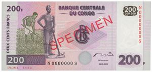 Congo Dem.rep. 200 francs