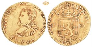 James VI (1567-1625). AV ducat (28 mm; 5,76 g). Datert 1580. Edinburgh