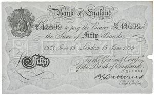 50 pounds London 15.6.1933. No. 50/N 43699. Operation Bernhard counterfeit.