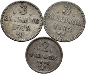 Lot med 3 stk skilling mynter Carl XIV Johan