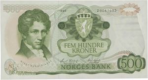 500 kroner 1985. Z0085653. Erstatningsseddel/replacement note.