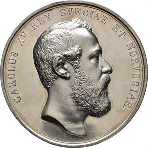 Sverige. Karl XV. Kongens død i Malmø 1872. Ahlborn. Sølv. 65 mm