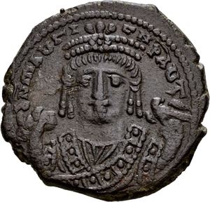 Maurice Tiberius 582-602, Æ follis, Antiokia, 594-595 e.Kr. R: Stor M
