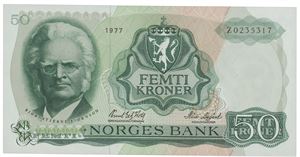 50 kroner 1977. Z0235317. Erstatningsseddel.