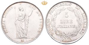 Italy. Lombardia-Venetia, Revolutionary Provicional Government, 5 lire 1848 M