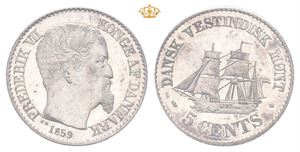 Frederik VII, 5 cents 1859. Prakteksemplar/choice