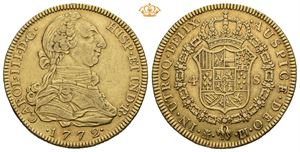 4 escudos 1772. Madrid. Små merker/tiny marks