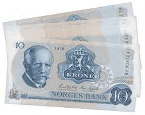 10 kroner 1978. HP0085641-50. Erstatningssedler, 10 stk.