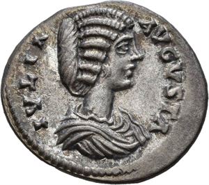 Julia Domna d.217 e.Kr., denarius, Laodicea 197 e.Kr. R: Vesta stående mot venstre