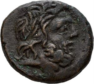 PONTOS, Pharnakeia. Struck under Mithradates VI 95-90 BC. Æ21 (7,73 g). Laureate head of Zeus to right / F????????S, Eagle standing left on thunderbolt, head reverted; monogram to left. Brown patina with a few green deposits.