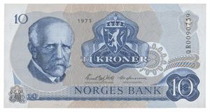 Norway. 10 kroner 1973. QR0090739. Erstatningsseddel/replacement note
