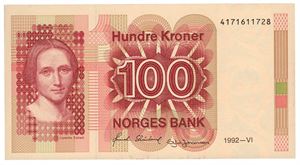 100 kroner 1992. 4171611728.