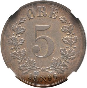 5 øre 1896 MS 62 BN NGC
