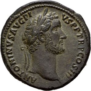 Antoninus Pius. AD 138-161. AE sestertius, Roma AD 140-144, (24,43 g). Laureate head of Pius right / SALVS AVG, S - C in field, Salus standning, hold sceptre and feeding snake coiled around altar. Attractive brown-green patina. Tooled and smoothed.