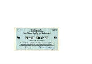 50 kroner 1976. Serie Rr. Nr.02955