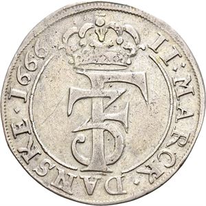 FREDERIK III 1648-1670 2 mark 1666. S.104