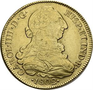 Carl IV, 8 escudos 1802. Justermerker/adjustment marks